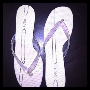 White sandals with clear heels