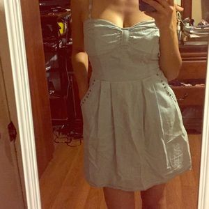 Sweetheart strapless chambray dress