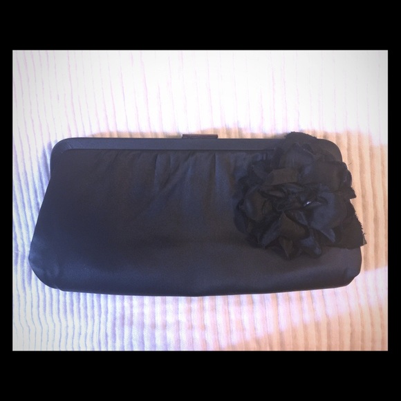 Banana Republic black satin clutch with flower🌺