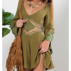 Embroidered Olive green play suit