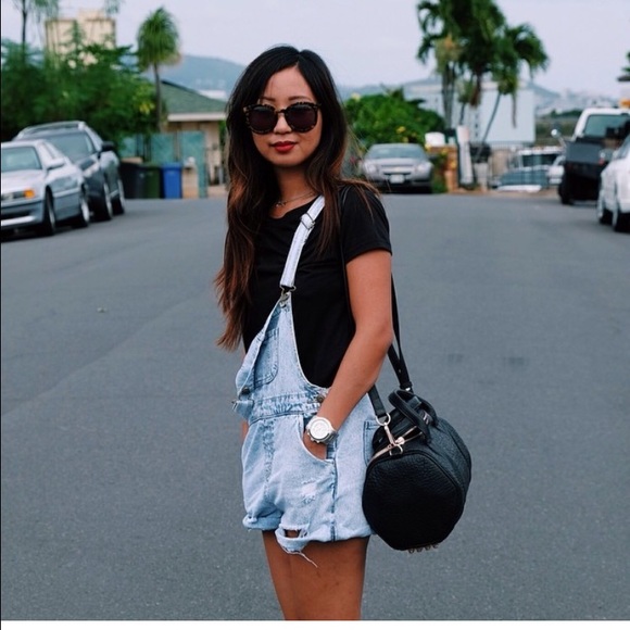 F21 denim overall shorts