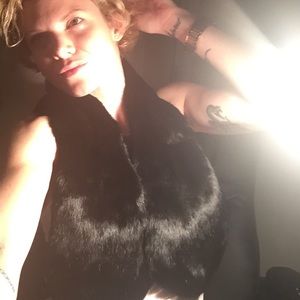 Vintage Rabbit Fur Wrap Scarf Black satin lining