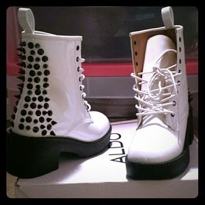 Patented Leather Spiked Boots