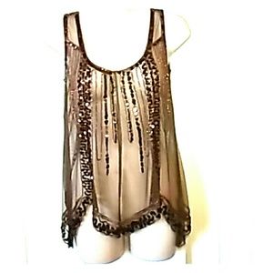 Gorgeous Brown Sequin See Through Tank Top