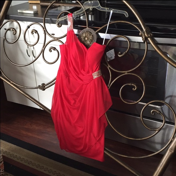 Red David's Bridal dress