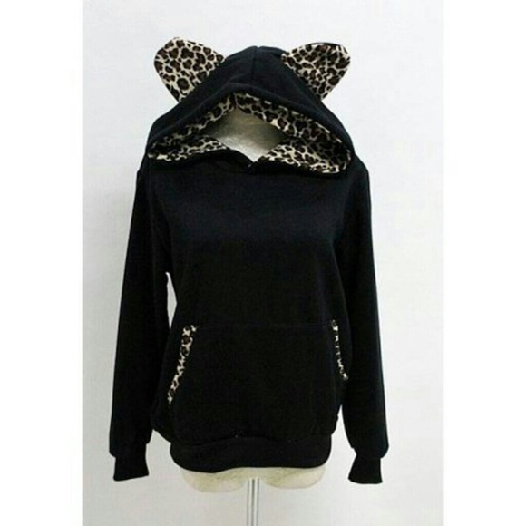 Hooded Long Sleeves Cotton Blend Sweet Style Leopa