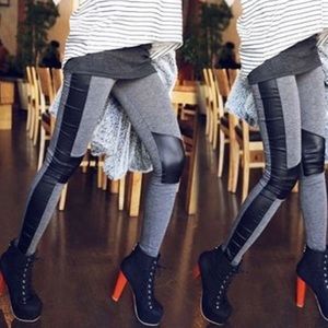 Grey Leggings with Black Color Block