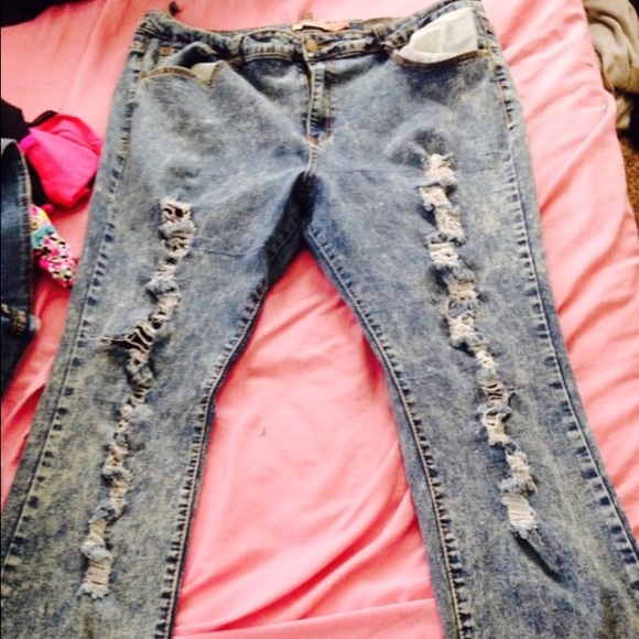 Turquoise distressed Skinny Jeans