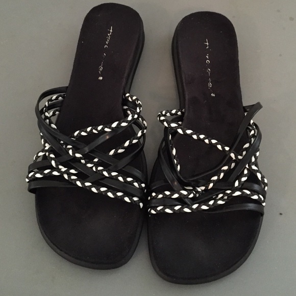 Sandals worn once-black-and-white