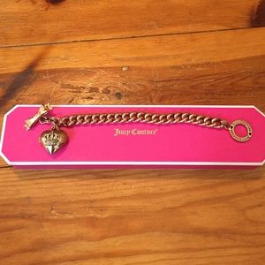 Juicy Couture RseGold Pave HeartBow Charm Bracelet