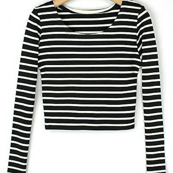 Sexy Style Long Sleeve Scoop Neck Stripe Slimming