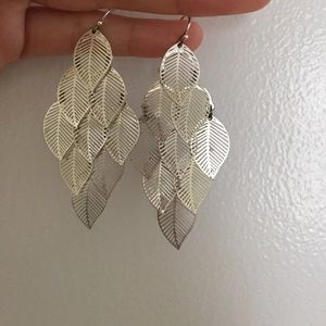 chandelier silver leaf earrings