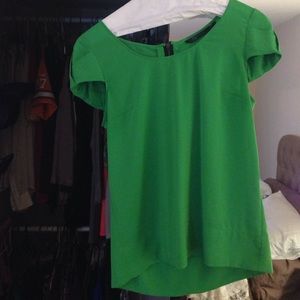 Zara green cap sleeve office blouse