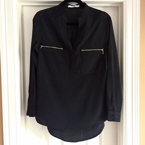 Love Culture Black Zip Pockets Blouse Size L
