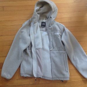 Light grey hooded North Face jacket
