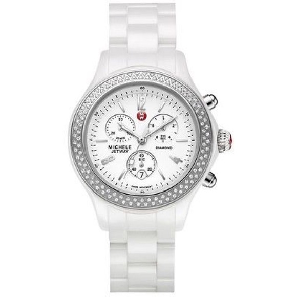 Ceramic White Michele Watch with Diamond Face