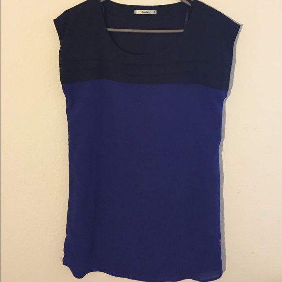 Black and cobalt blue color block dress - Picture 2 of 3