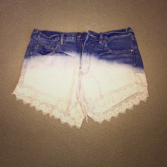 Free People High Waisted dip-dyed lace jean shorts