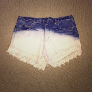 Free People High Waisted dip-dyed lace jean shorts