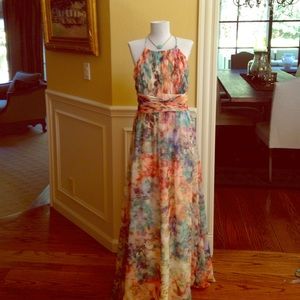 Long watercolor print gown