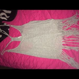 Cute light Gray fringe tank top