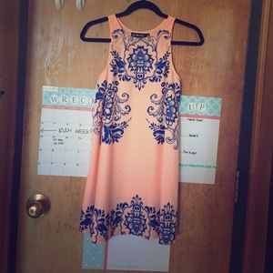 Jean jail coral and royal floral dress