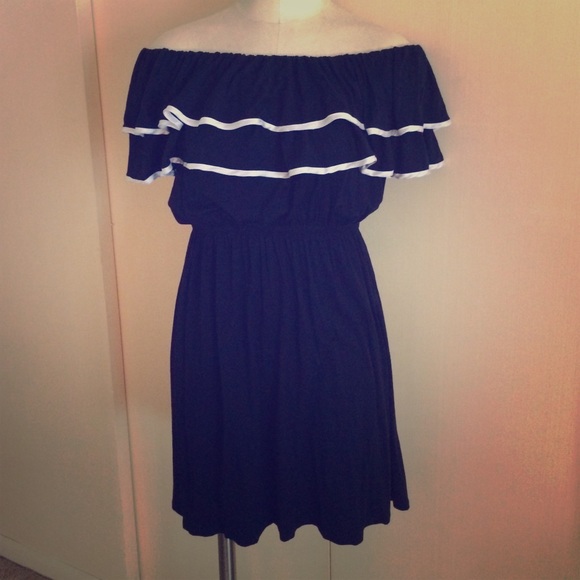 T-bags navy and white off shoulder dress size M