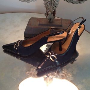 Stuart Weitzman dark navy sling back 3.5" heel