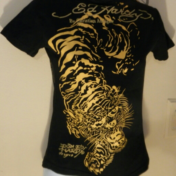 Flowers Rhinestones Skull, Tiger Stripes Tee - Picture 3 of 3