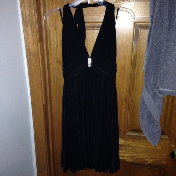 Semi formal black dress with diamond pendant