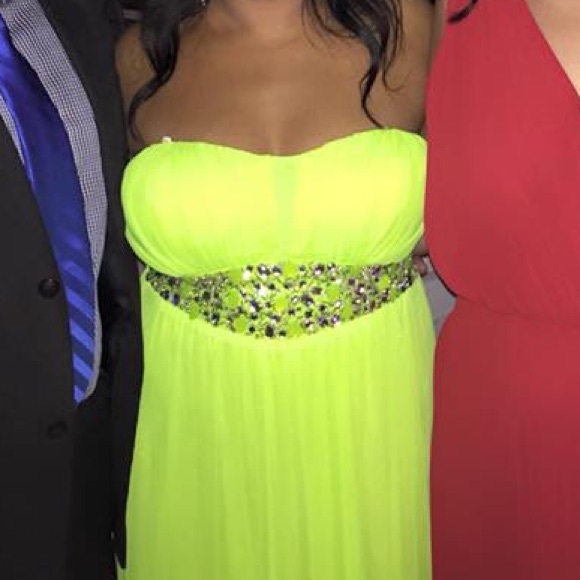 Neon Strapless Beaded-Waist Long Dress - Picture 2 of 4
