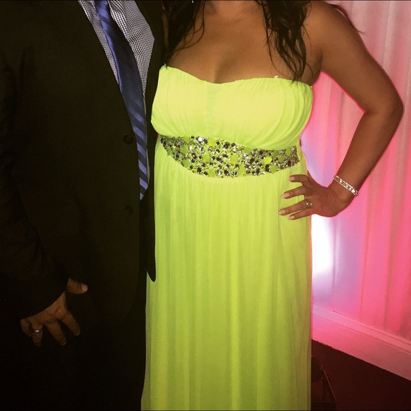 Neon Strapless Beaded-Waist Long Dress - Picture 3 of 4
