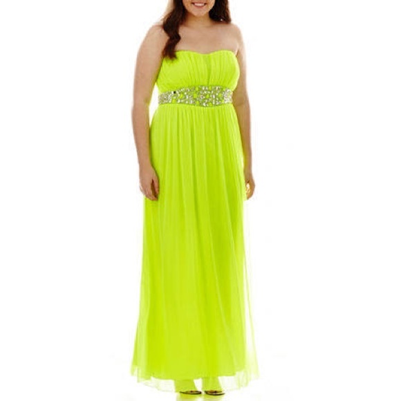 Neon Strapless Beaded-Waist Long Dress - Picture 4 of 4
