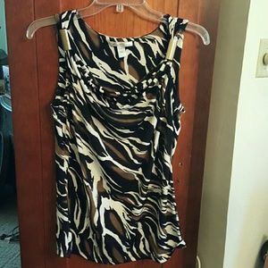 Drape front animal print top euc