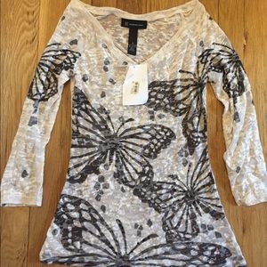 Inc xs semi sheer cute butterfly top