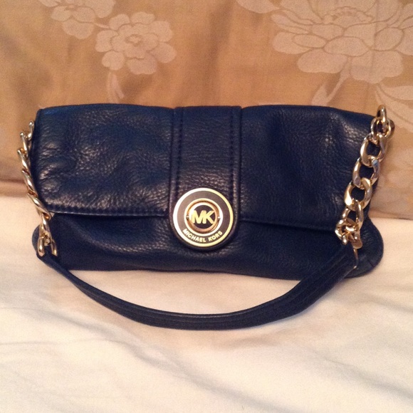 Micheal Kors Navy and Gold Leather Handbag