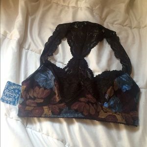 Free People Black Floral Bralette
