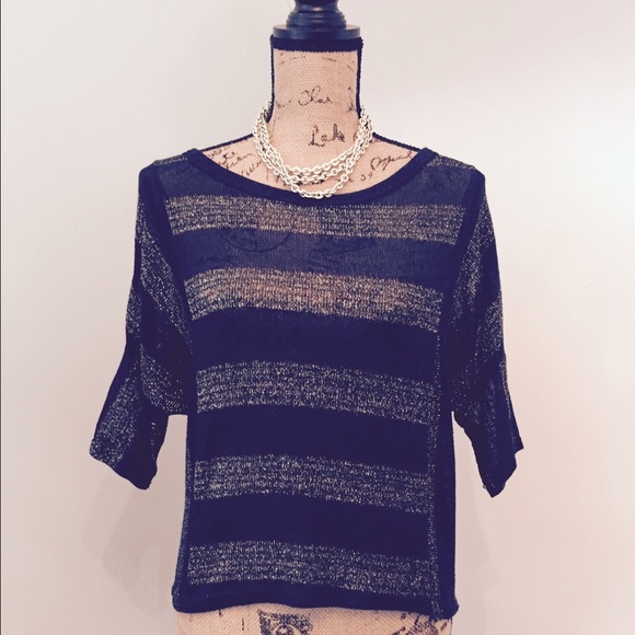 Sheer navy and multi-colored sweater