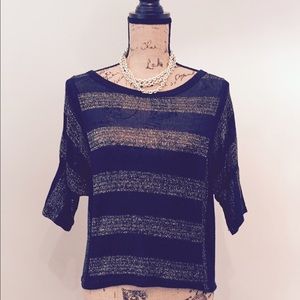 Sheer navy and multi-colored sweater