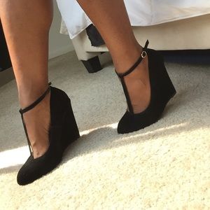 Bakers T-Strap Wedge Faux Suede Shoes