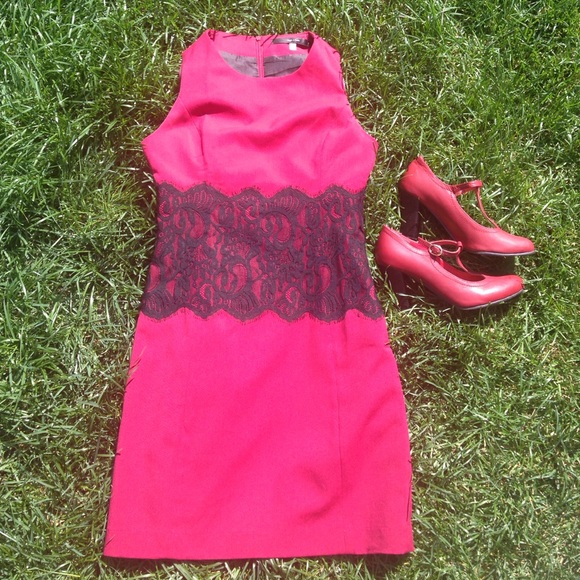 Closet closing! Red w black lace wiggle dress