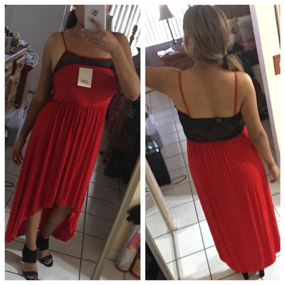 🆕Red Black Asymmetrical Dress Long Sexy Short Hem