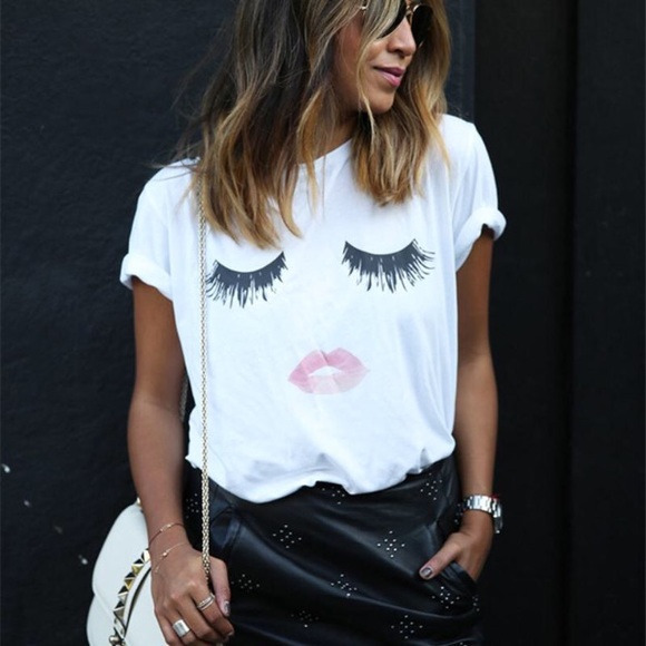 Tops - Lips eyelash tee graphic girly sincerely jules