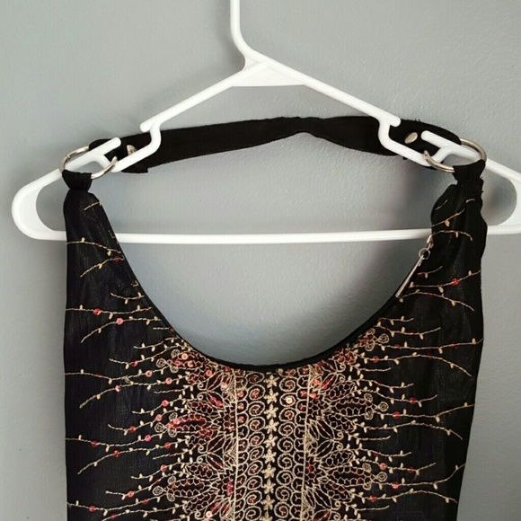 Handbags - Black Hobo Bag with Copper Sequins