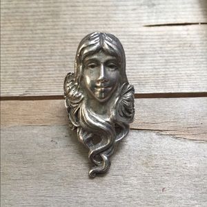 Vintage Sterling Silver Art Nouveau Goddess Ring