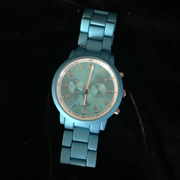 Turquoise Blue Large Face Steel Watch NEW