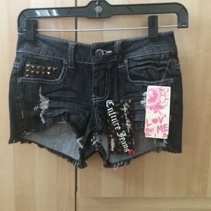 Love culture distressed denim shorts