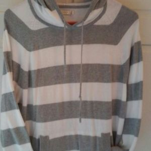 Soft Gray and White Stripped Hooded Sweater