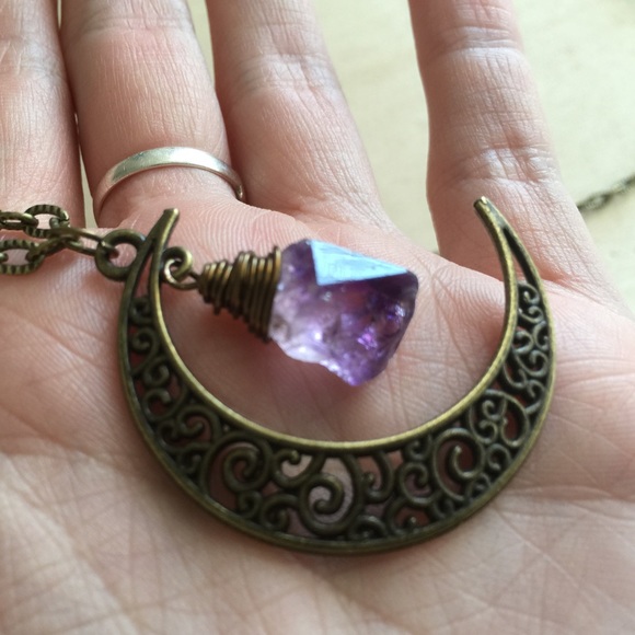 Amethyst Point & Moon Long Necklace - Picture 2 of 3