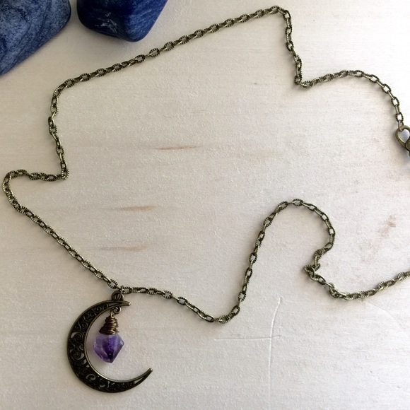 Amethyst Point & Moon Long Necklace - Picture 3 of 3